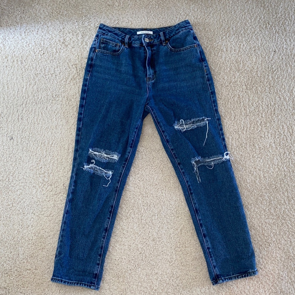 Dark washed, high waisted mom jeans